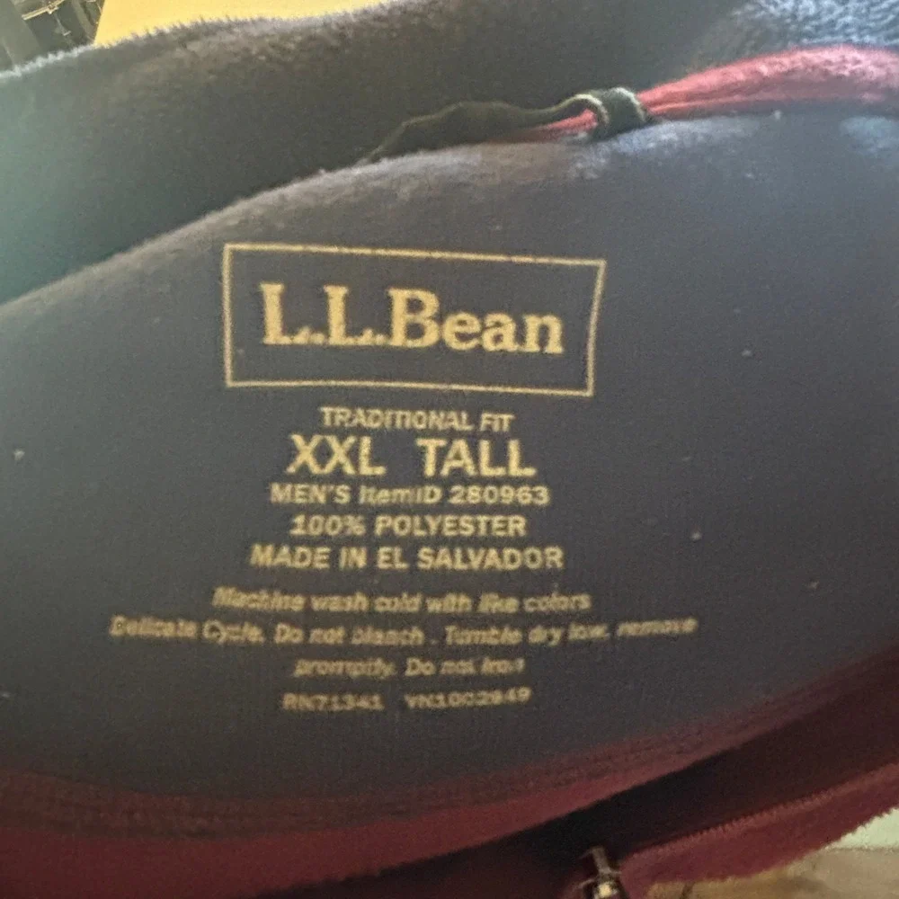 LL Bean 1/4 Quarter Zip Fleece Pullover Mens XXL TALL Burgundy Red Outdoor